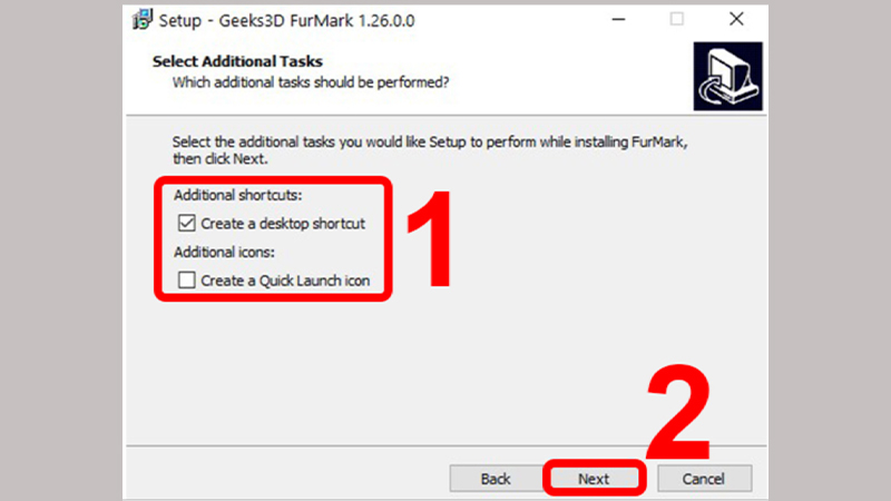 Tạo shortcut trên Desktop hoặc Taskbar (tùy chọn) rồi chọn "Tiếp theo"